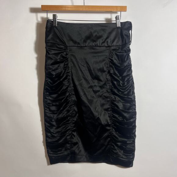 Faisca Black Midi Skirt With Runching And A Back Slit Size M - Picture 1 of 5